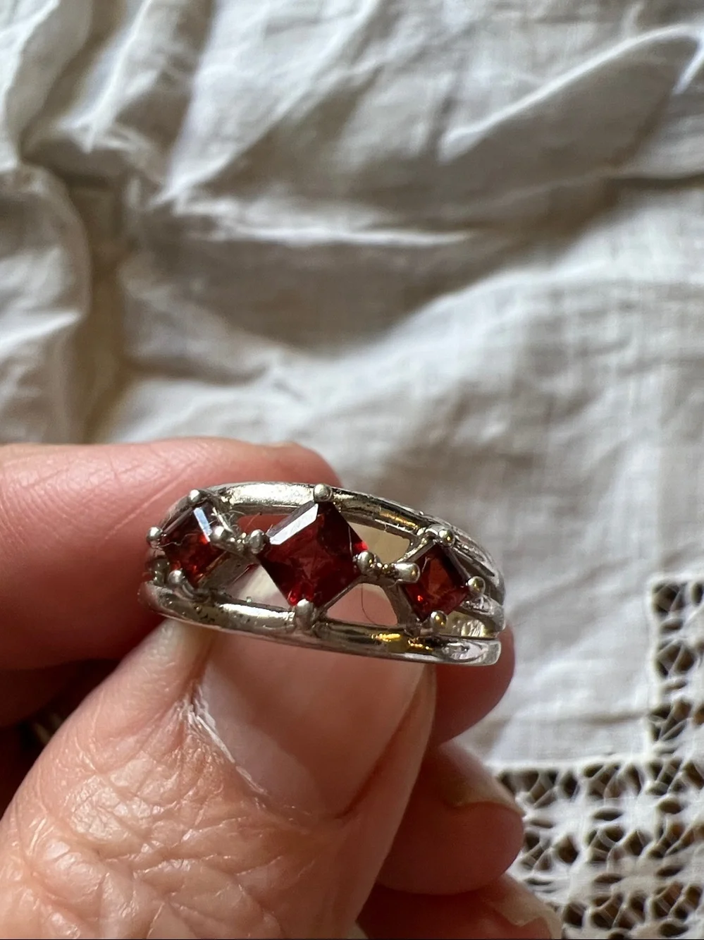 Sterling Silver red garnet ring size 8
